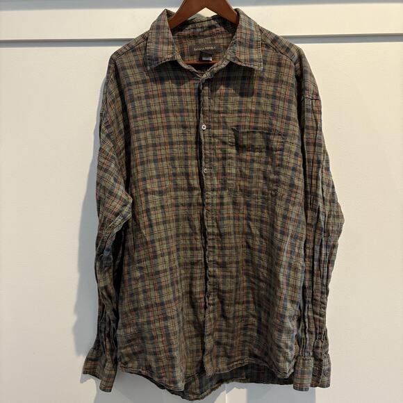 Banana Republic Shirt Mens XL Green Plaid 100% Linen Long Sleeve Button Front - Picture 1 of 9